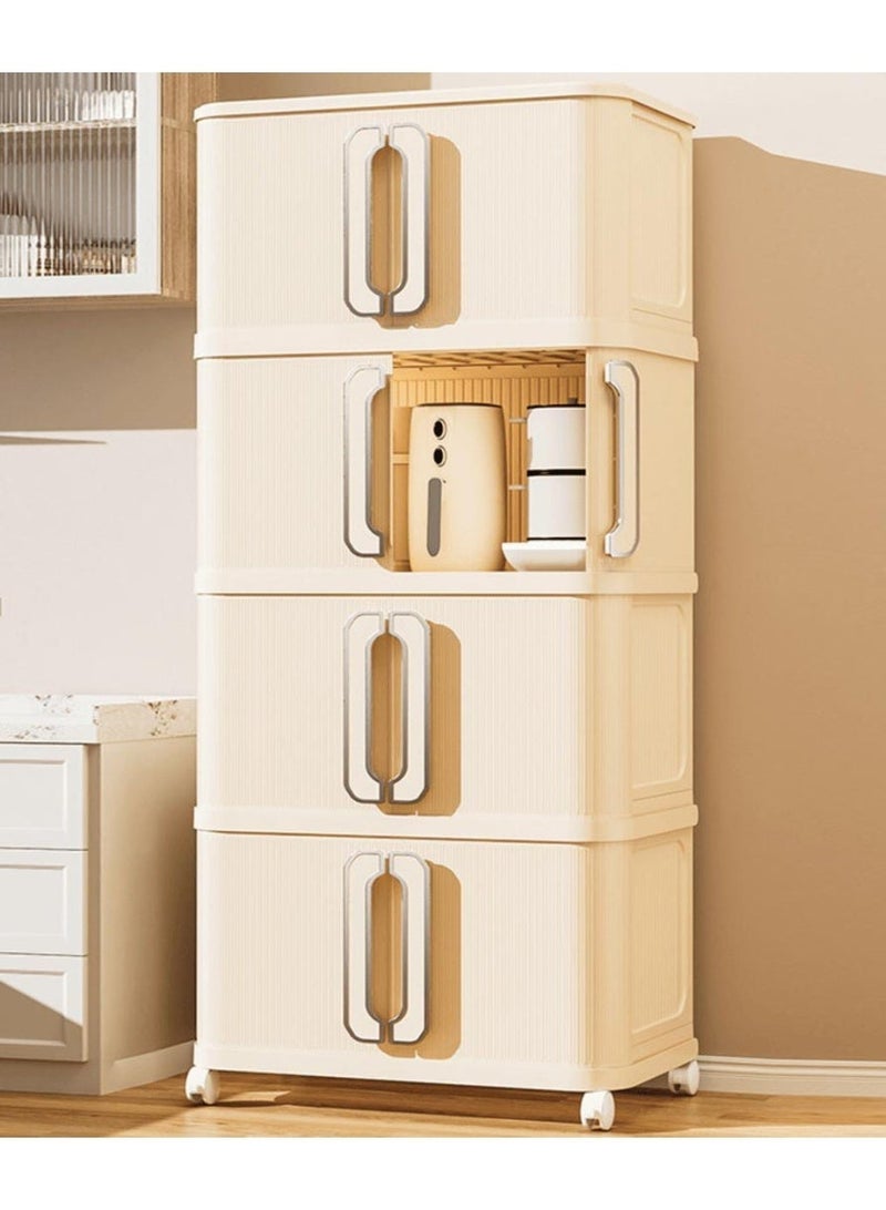 Spaceshoop 4 Tier Plastic Storage Cabinet with Wheels Modern Fluted Design Organizer with Transparent Drawers and Easy Pull Handles Cream White Small - Image 3